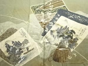 アンティーク　色紙に風景模様肩裏本場村山泥大島紬男物羽織